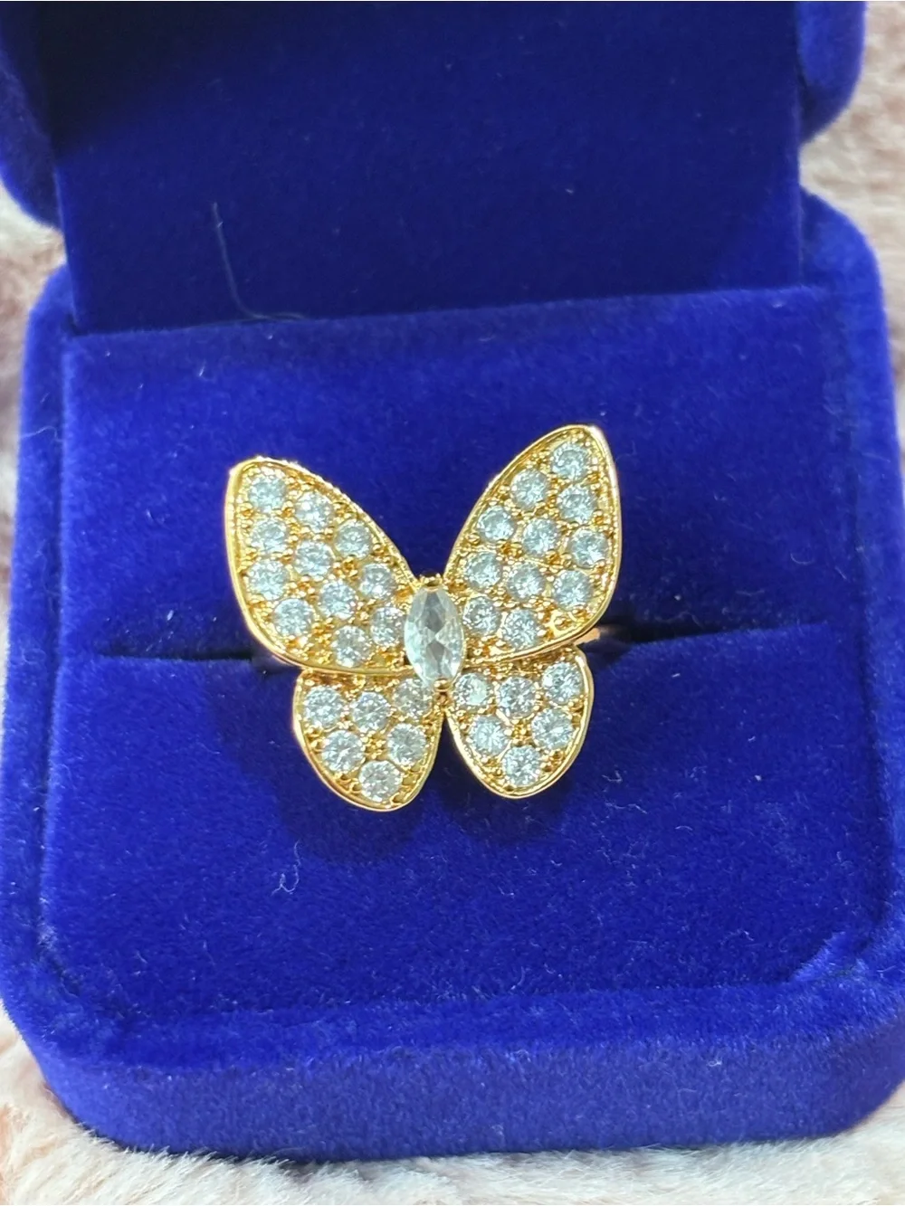 18kt rose gold filled Butterfly Crystal Ring - Sparkling White Stones